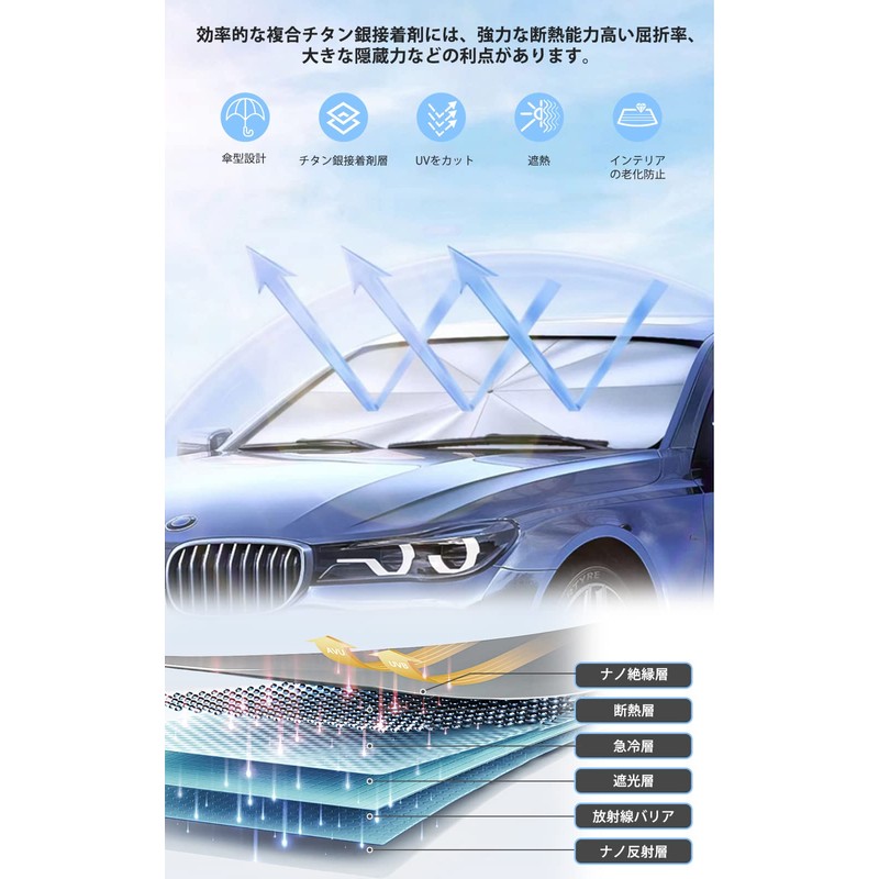 Winglos Car Sunshade, Umbrella Type, Car Front Parasol, Easy Setup,