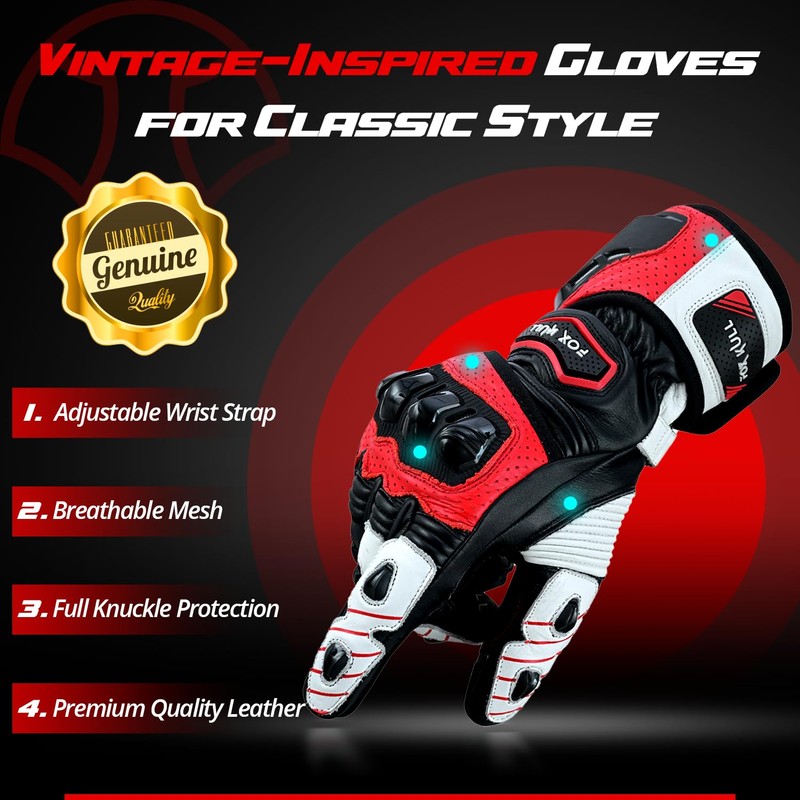 FOXKULL Motorcycle Full Finger Gloves with Knuckle Protector for Men