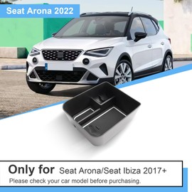 Coleya Centre Console Storage Box Compatible with Seat Arona/Seat Ibiza 2017-2024, Seat Arona Armrest Organiser, Seat Ibiza Centre Armrest Glove Box with Non-Slip Mat (White)