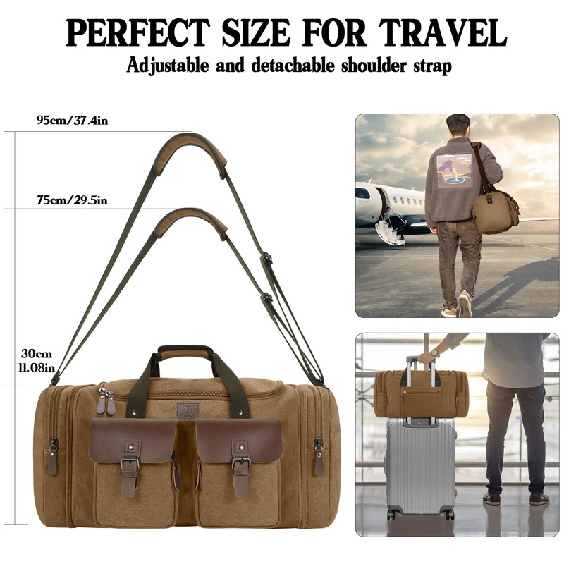 Canvas Duffle Bag for Men 50L Travel Duffel Bags Expandable