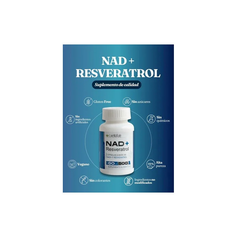 NAD Resveratrol 120 Cápsulas NAD Resveratrol Supplement, Cellular Energy, 120