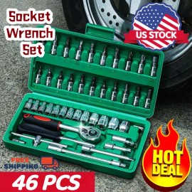 Unbranded 46 Pcs Socket Wrench Set 1/4" Drive Ratchet Metric Kit Garage Car Repair Tool US