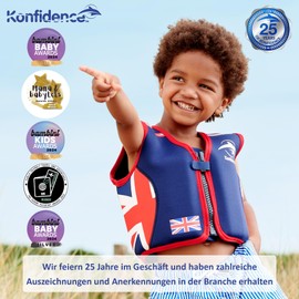Konfidence Life Jacket - Premium Swimming Jacket with Removable Safety Belt for Children, Adjustable Buoyancy, CE Compliant, Recommended by Swimming Schools (Maui Green, L 19-30 kg)