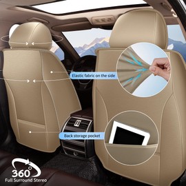 JIAMAOXIN Front Car Seat Covers 2-Piece Set Fit for Ford Fusion 2010-2020,Non-Slip Laux Leather Waterproof Seat Covers(Beige,2PCS Front)