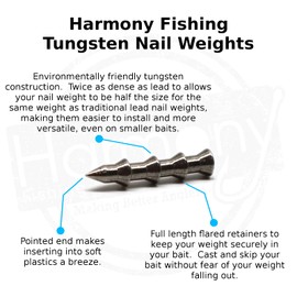 Harmony Fishing Company (10 Pack) Tungsten Nail Weights [Select Size] (Lead-Free/No Lead Nail weights for Neko/Wacky Rig Fishing) (Natural, 3/32oz)