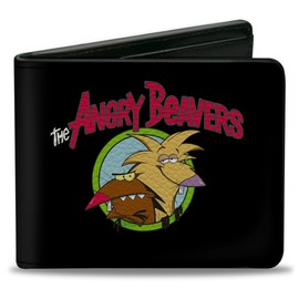Nick Rewind Men's Standard Buckle-Down PU Bifold Wallet-Angry Beavers Front + Logo Back, Multicolor, 4.0" x 3.5"