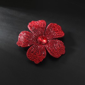 Mecool Rose Haar Clip Brosche Korsage Kopfschmuck Blume Haar Pin Künstlicher Kristall Rose Haar Barrette Zubehör für Frauen Mädchen Party, Rot