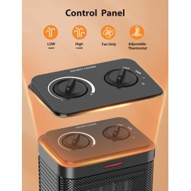 Small Space Heater for Indoor Use, 1500W/900W PTC Ceramic Space Heater with Thermostat, 3 Modes, Safety Quiet Heating, Multiple Protection, Portable Heater for Office Room Desk Use