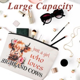 Highland Cow Makeup Bag, Highland Cow Gifts with Zipper, Cow Makeup Bag for Women Girls Cow Lovers