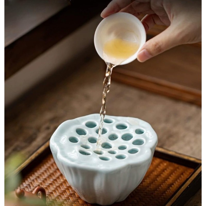 Lotus Shaped Flower Arrangement Vase Ceramic Flower Pot (Light Cyan)