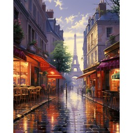 Paint by Number France Street Scenery Street Town Landscape DIY Painting On Canvas with Brushes Acrylic Paints Paint by Numbers for Adults and Kids Students Beginner 16x20 Inch（without Frame）