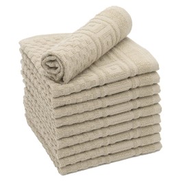 ZOLLNER Set of 10 Flannels with Waffle Pattern, 100% Cotton, 30 x 30 cm, Cappuccino