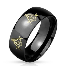 Coolbodyart Classic Line Stainless Steel 316L Black Gold Masonic Design 8 mm Wide Available Ring Sizes 60 (9) – 72 (14), Stainless Steel