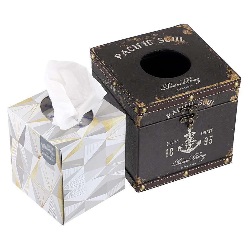 BTSKY Wooden + PU Retro Household Office Cube Square Tissue