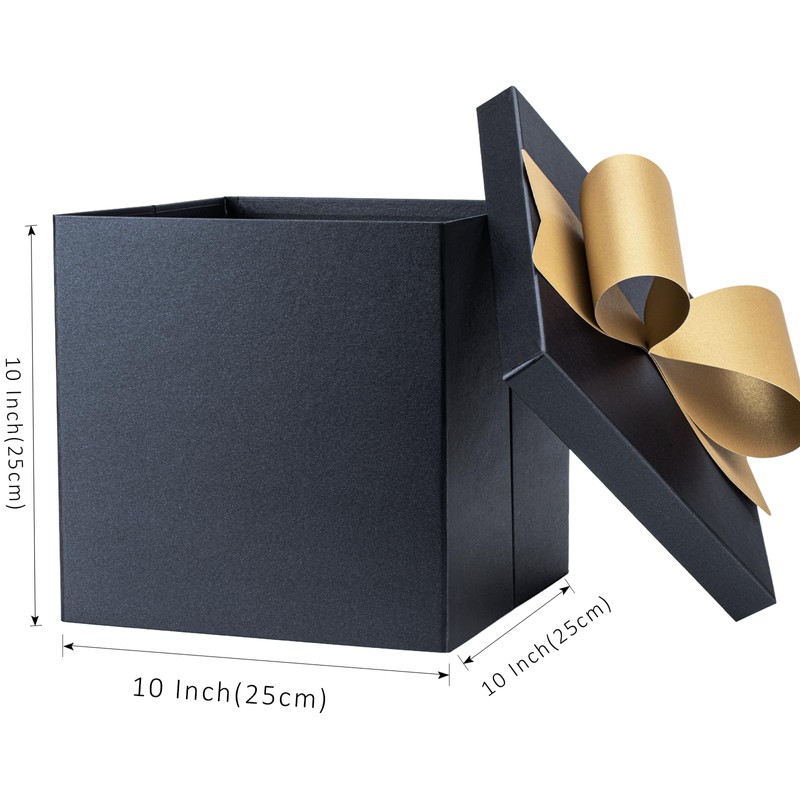 LaRibbons Large Gift Boxes with Lids,10x10x10 Inches Black Square Gift