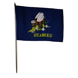 AES 12x18 12"x18" Wholesale Lot of 12 (One Dozen) U.S. Navy Seabees Stick Flag Wood Staff