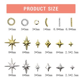 Thoquene 600pcs Nail Art Charms Gold and Silver 3D Star for Nails Alloy Material