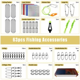 FREE FISHER 63pcs Fishing Dodgers Flashers Making Kit Spinnerbait Pre-Rigged for Trolling Salmon Trout Fishing Lures Saltwater