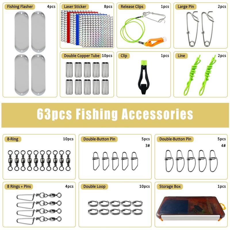 FREE FISHER 63pcs Fishing Dodgers Flashers Making Kit Spinnerbait Pre-Rigged