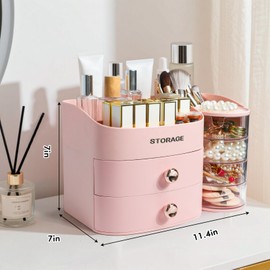 Makeup Organizer Countertop with Drawers, Make up Organizers for Vanity, Skincare Jewelry Earring Organizers, Cosmetic Display Cases Makeup Storage for Bedroom & Bathroom, Ideal Gifts for Women(Pink)
