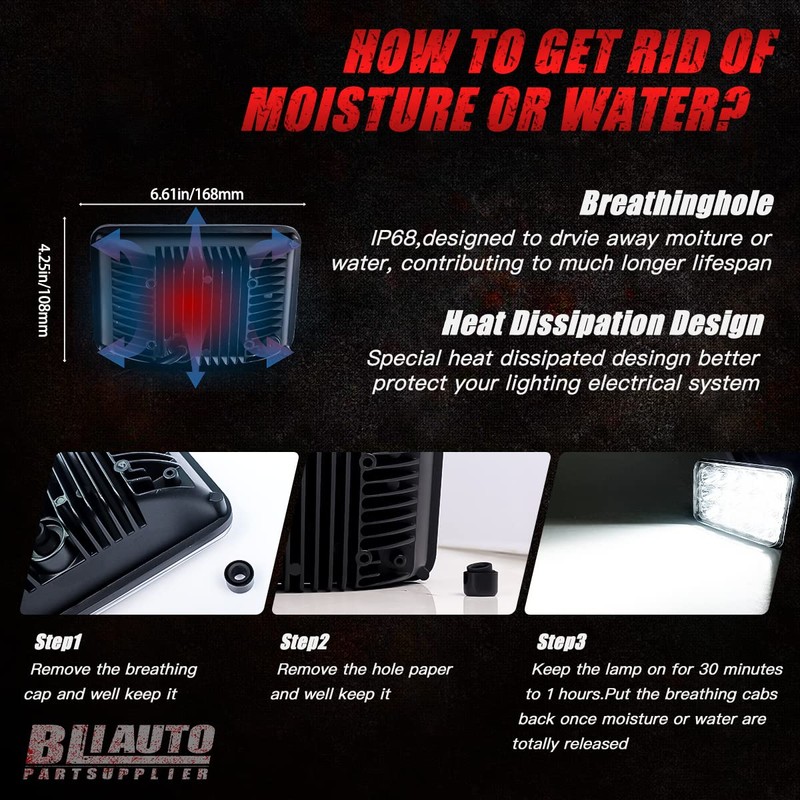 BLIAUTO 4x6 Inch LED Headlights Dot Approved 4pcs Rectangular Hi/Low