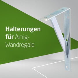 Amig - Shelf Bracket Stainless Steel | Metal Bracket for Shelves | Shelf Bracket | Colour Galvanised | Dimensions: 250 x 200 mm | Recommended Max. Weight: 250 kg