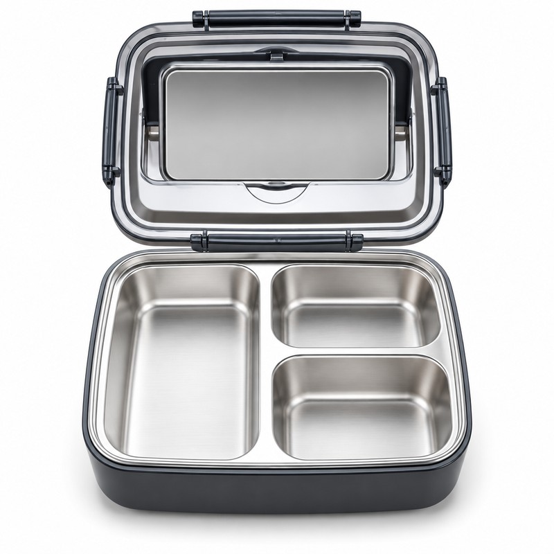 3-Compartment Stainless Steel Bento Lunch Box – Leak-Resistant Reusable Meal