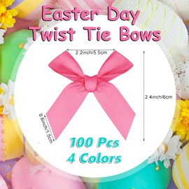 Christmas Twist Tie Bows, 100 Pcs Satin Twist Tie Bows for Treat Bag Satin Ribbon Tie Bows for Tying Up Packages Present Bags Bakery Candy Bags Decorating Ribbon Bow Gift Wrap Bows (Easter)