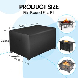 Rectangle Fire Pit Cover Outdoors Fits for 34-36 Inch Fire Pit Table Heavy Duty 420D Oxford Fabric Waterproof Strong Tear-Resistant and UV Resistant 36" L x 36" W x 24" H