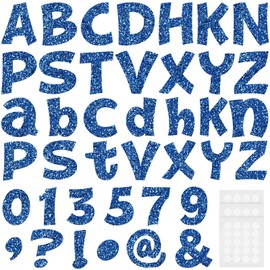 Colarr 216 Pcs Glitter Bulletin Board Letters for Classroom Numbers Alphabet Poster Board Letters with Adhesive Dots Punctuation Symbols Cutout Bulletin Board Display School Decor (Blue,4 Inch)