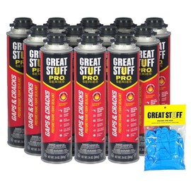 GREAT STUFF PRO Gaps & Cracks 24 oz Fireblock Polyurethane Foam Sealant, Pack of 12 with Great Stuff Gloves, Closed Cell, Expanding Spray Foam Insulation Kit Seals and Insulates Gaps Up to 3"