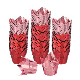 sourcing map 100 Pcs Tulip Cupcake Liners, Muffins Liners Aluminum Foil Cupcake Wrappers Baking Cups Muffins Liners for Wedding Birthday Party Supplies, Red/Rose Gold