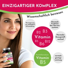 Vroody Vegan Ginkgo Biloba Extract 6000mg high dose - with vitamin B12 helps reduce fatigue and tiredness - small tablets that are easy to take.
