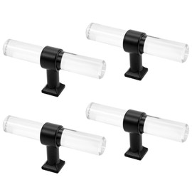 Antrader Acrylic Cabinet Knobs,4Pcs Hardware Kitchen Cabinet Knobs Acrylic Clear Crystal Drawer Pulls Drawer Knobs Acrylic Clear T-bar Knobs Single Hole,80mm Length