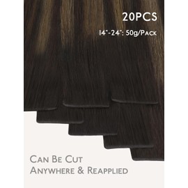 WENNALIFE Genius Seamless Tape in Hair Extensions Real Human Hair, 16 Inch 50g 20pcs Balayage Dark Brown Mixed Chestnut Brown Tape in Hair Extensions Remy Hair Luxury Invisible Straight Hair Hand Tied