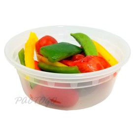 PCM 8 oz. Heavy Duty Round Deli Food Soup Plastic Container w/Lid 100% BPA Free (Pack of 12 Sets)