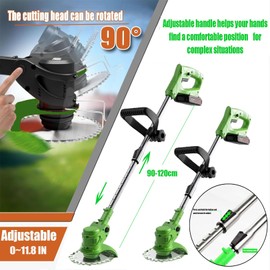 21V Cordless Weed Wacker Electric String Trimmer/Edger, 2.0Ah Battery and Charger Included, Brush Cutter Lawn Mower with 3 Types of Blades, for Lawn, Yard and Bush Trimming