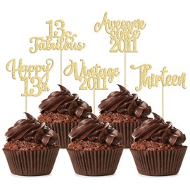 30 piezas de adornos clásico para cupcakes 2011 con purpurina, trece feliz cumpleaños 13 fabulosas púas de cupcakes saluda a 13 años para 13 cumpleaños, boda, aniversario, fiesta, decoración de pasteles, suministros de oro