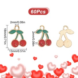 SUNNYCLUE 1 Box 60Pcs Red Cherry Charms Cherry Charm Bulk Fruit Kawaii Red Cute Mini Enamel Alloy Cartoon Sweet Food Berries Charms for jewellery Making Charms Earrings Necklace Bracelets DIY Crafts