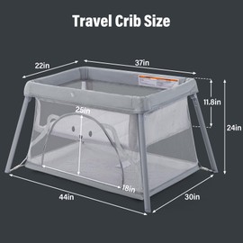Sporary Travel Crib,Portable Crib for Baby, Pack and Play for Babies and Toddler, Lightweight Backpack Design,Foldable Travel Baby Playpen with Mattress(Light Grey)