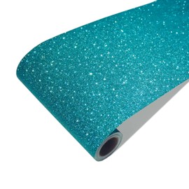 CRE8TIVE 8"x354" Teal Blue Glitter Wallpaper Stick and Peel Wall Border Fabric Wallpaper Border Sticker Decorative Self Adhesive Shiny Glitter Contact Paper for Girls Bedroom Accent Walls DIY Crafts