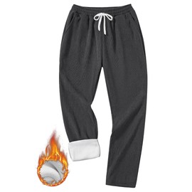 Herberton Mens Plush Corduroy Pants Winter Loose Sweatpant Elastic Waistband Pocket Fleece Slack Pant Grey M