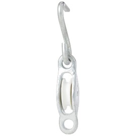 Merriway BH05880 Washing Line Rope Pulley with Hook, 32mm (1.14 inch) Dia.Wheel - Galvanised