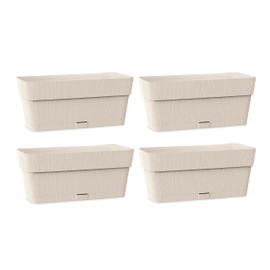 Kigima Plant Box Set of 4, 30 x 13 x 12 cm, Beige, Robust Plastic Flower Box for Balcony and Window Sill, Stylish Balcony Flower Box with Water Reservoir, Small Balcony Box for Flowers