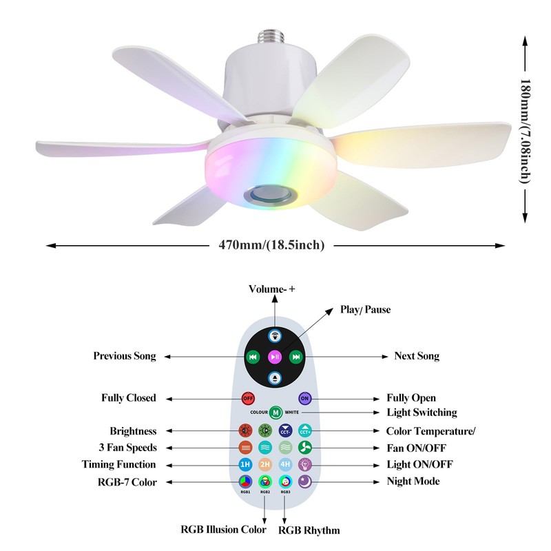 Flarouch 4 in 1 Socket Fan Light with Remote, 18.5
