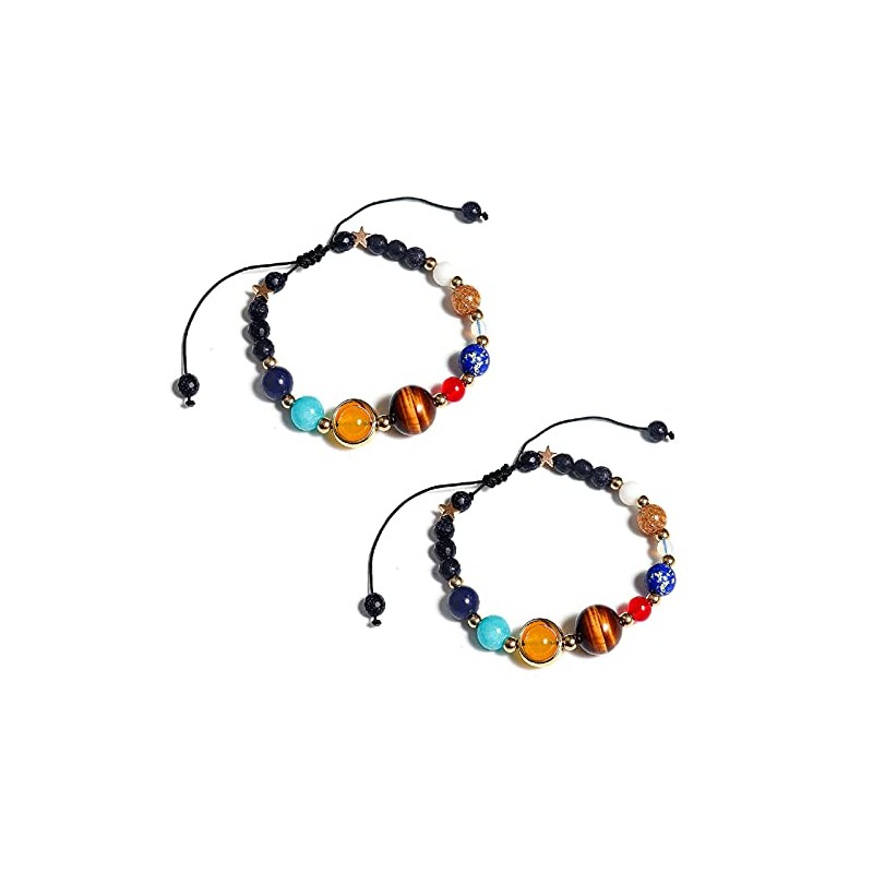 N/Q 2-4Pcs Adjustable Solar System Natural Stone Strand Stretch Bracelet