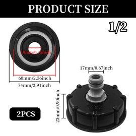 SyiXute 2 Pcs IBC Tank Adapter,1/2" Course Threaded Storage Tank Cover,IBC Connector for S60X6 to 4 Water Storage Tank Tap,Black
