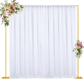 Wokceer 10x10 FT Backdrop Stand Heavy Duty Pipe and Drape Kit, Adjustable Gold Backdrop Stand for Wedding Birthday Party Photography Photo Booth Background Christmas Decoration
