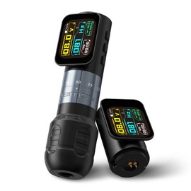 Ambition Seher Pro Tattoo Gun Wireless Tattoo Pen Machne with Dual 2400mAh Billing Function Battery, Adjustable Stroke Rotary Coreless Motor 42mm Grip Tattoo Supply for Professional Artists