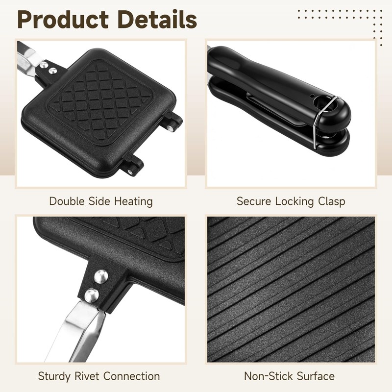 Non-Stick Sandwich Maker, Grilled Sandwich Maker with Pattern Design, Portable,